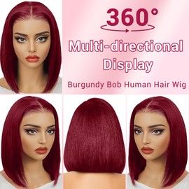 EAGERA 99j Burgundy Bob Glueless Wear and Go Wigs Human Hair 12 Inch 9x6 HD Lace Closure 99j Glueless Bob Wig Pre Plucked Pre Cut Red Short Bob Wig Human Hair Pre Bleached 220% Density for Women