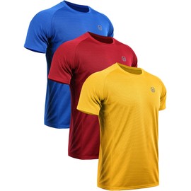 NELEUS Men's 3 Pack Mesh Quick Dry Athletic Running Workout Shirt,5033,Blue,Red,Yellow,US L,EU XL