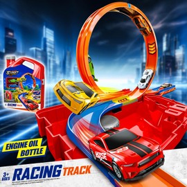 Race Track Toy Car Set with 2 Race Cars,2 in 1 Car Tracks Style with Storage Box,Changeable Tracks Toys Birthday Gifts for Kids 3 4 5 6 7 8+Year Old Boys Girls (Red)