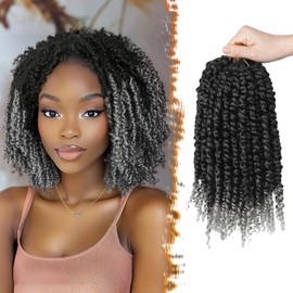 BARSDAR Passion Twist Braiding Hair, 12 Inch 8 Packs Passion Twist Crochet Hair Short Curly Pre Looped Crochet Hair Ombre Grey Pre-Twisted Synthetic Braiding Hair Extensions for Women T1B/Grey