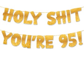 TOYVENTURES Pre-Strung 95th Birthday Decorations for Men Women, Happy 95th Banners, Gold Glitter 95 Birthday Banner Party Decor Sign, 95 Years Old Funny Banner Party Supplies Men Women