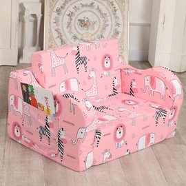 MOMCAYWEX Pink Kids Sofa, 2-in-1 Kids Couch Fold Out, Convertible Sofa to Bed for Girls and Boys