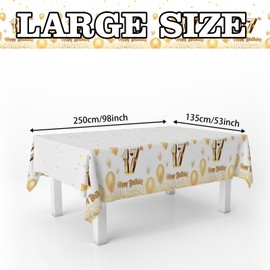 17th Birthday Tablecloth White & Gold 17 Years Birthday Party Photography Supplies Decor Men Women for Indoor Outdoor Party Supplies Rectangle Table Cover Picnic Decorations Glitter