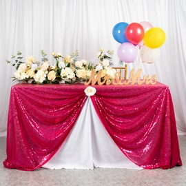 AMZLOKAE Hot Pink Tablecloth 60X102 Inch, Sequin Tablecloths Rectangular, Shimmer Pink Table Cloth for Rectangle Table, Glitter Linen for Birthday,Party Decor, Mermaid Tables Overlay