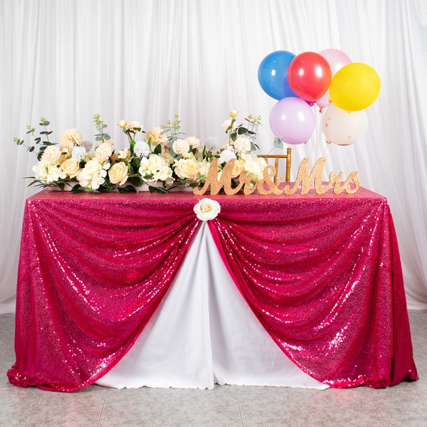AMZLOKAE Hot Pink Tablecloth 60X102 Inch, Sequin Tablecloths Rectangular, Shimmer