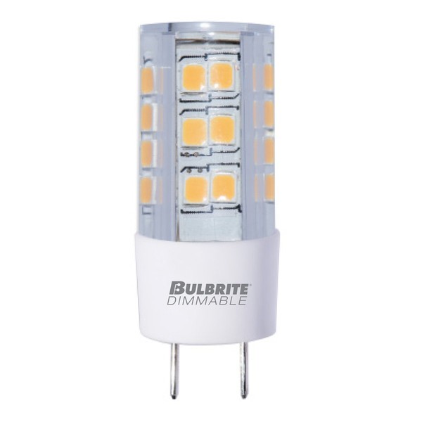 Bulbrite LED Mini T4 Dimmable Bi-Pin Base (GY8) Light Bulb 40 Watt Equivalent 3000K, Clear 1-Pack