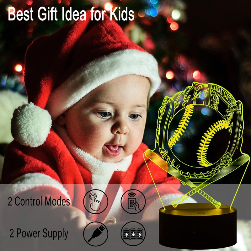Fincoly Baseball 3D Illusion Gift Night Light with Remote Touch