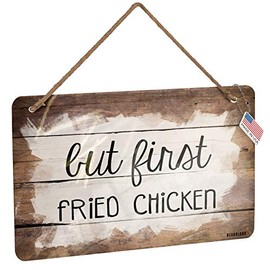 NEONBLOND Metal Sign But First Fried Chicken Funny Saying Christmas Wood Print