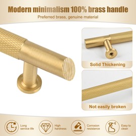 AQKKNY 5 Pack Brass Gold Cabinet Pulls, 6.3" Hole Center Modern Solid Brass Drawer Handles,Furniture Hardware for Dresser Drawers(Diameter: 8.27 inches Height: 1.2 inches)