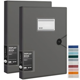 2 pcs A4 Display Folders, 120 Pockets A4 Display Book Document Clear Folders with Plastic Sleeves and Safety Rope Presentation Folders Document Project Folder for School Home and Offices - Black