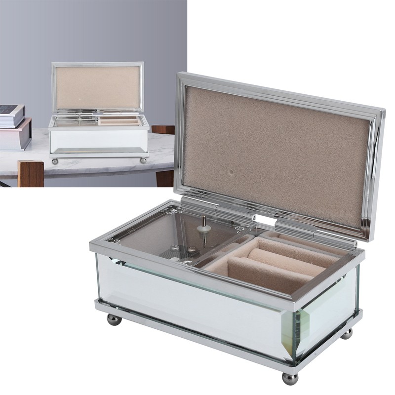 Glass Mirror Music Box Musical Jewelry Storage Case for Girlfriend