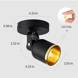 Aisilan Black and Gold LED Dimmable Directional Ceiling Spotlight Indoor Adjustable 180° Degrees Monopoint Spot Light Warm White 3000K 9W for Foyer Hallway Cabinet Showcase Gallery