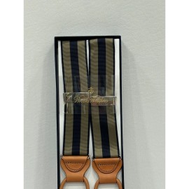 Brooks Brothers NEW Brooks Brothers Suspenders Braces Navy Tan Stripe Nylon Leather Adjustable