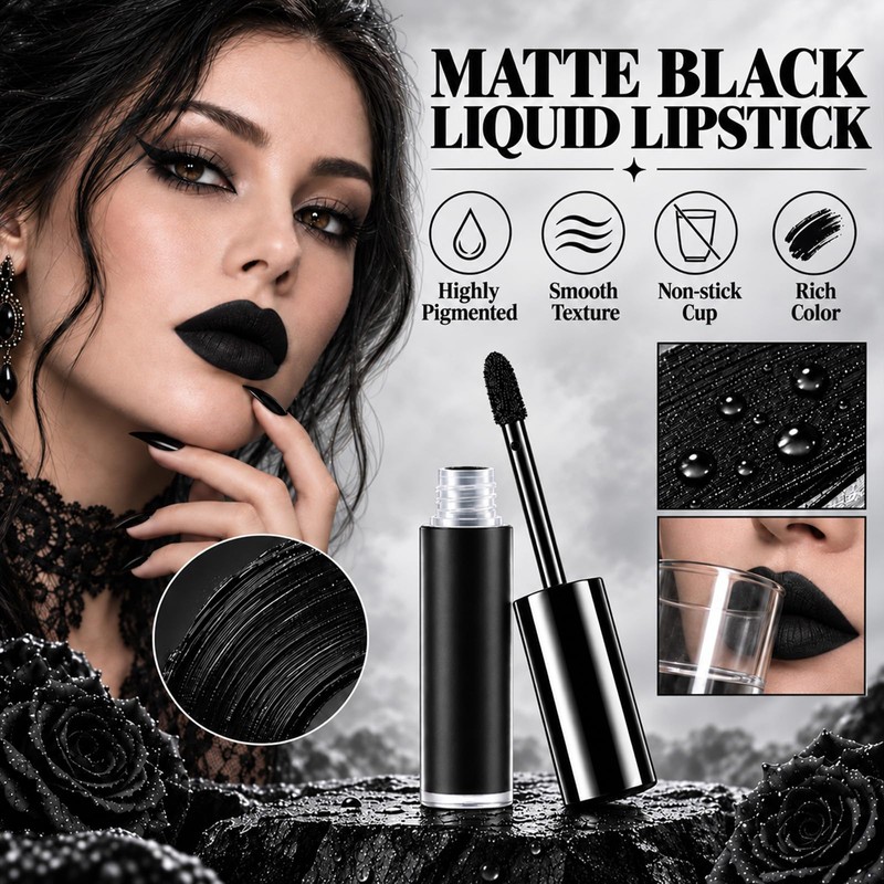 3PCS Black Lipstick Lipliner Lip Gloss Set for Halloween Makeup