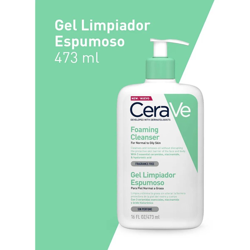 Gel Cerave Limpiador Espumoso Piel Normal Grasa 473