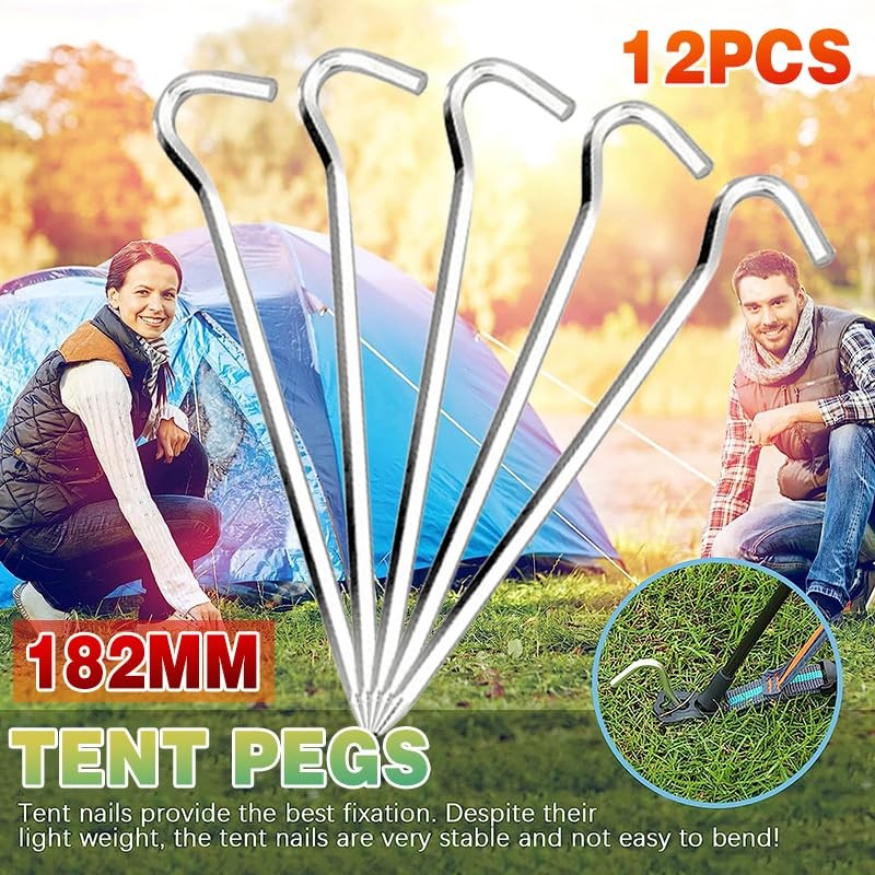 12PCS Tent Pegs Steel Ground Camping Stakes Outdoor Nail 6mm