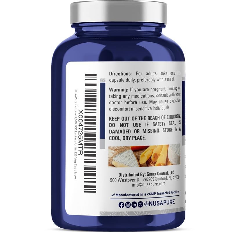 NusaPure Lactase Enzyme 9000 FCC, Lactase Unit, Suitable for Vegetarians/Vegan,