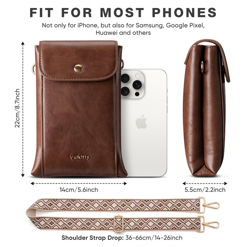 Vulkitty Small Crossbody Phone Bag Vegan Leather for Women with