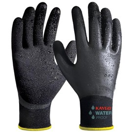 KAYGO KAYGO Waterproof Work Gloves for Men and Women, Rubber Coated Non-slip Working Gloves for Garden, Outdoor Construction,KG150,Black,L