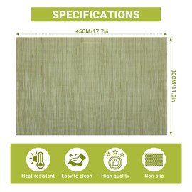 A Set of 6 Washable Vinyl Placemats, Woven, Washable, Non-Slip, Heat Resistant, Kitchen, Dining Table, Hotel, Place Mat 30 x 45 cm (Green)