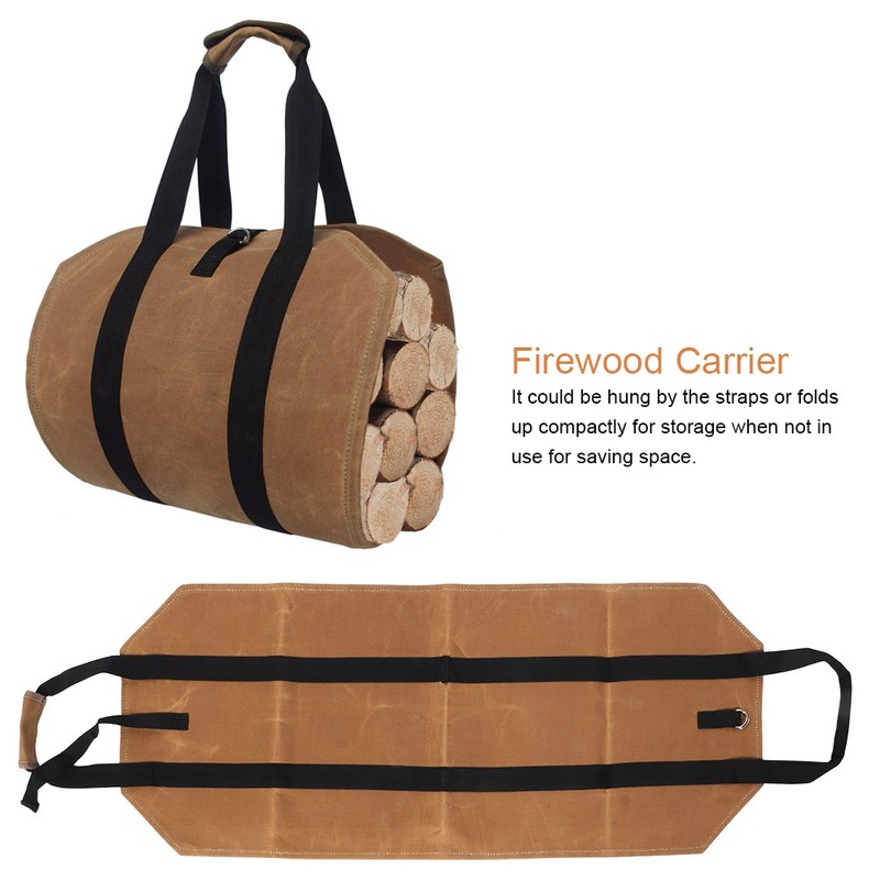 Waxed Canvas Waterproof Large Portable Firewood Holder Bag Log Carrier