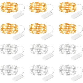 Brightown 12 Pack Led Fairy Lights Battery Operated String Lights Waterproof Silver Wire 7 Feet 20 Led Firefly Starry Moon Lights for DIY Wedding Party Bedroom