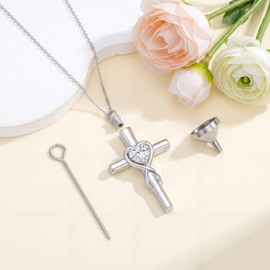YYB Cross Urn Necklaces for Ashes Cremation Jewelry Diamond April Birthstone Necklace Memorial Keepsake Funeral Pendant Jewelry for Women