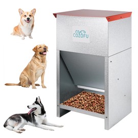 COZOFU Dog Feeder - Galvanized Metal Pet Food Station for Indoor & Outdoor Use - Automatic Gravity-Fed Dispenser Suitable for Small, Medium, and Large Dog Breeds - Capacity: 25 Pounds of Dry Kibble
