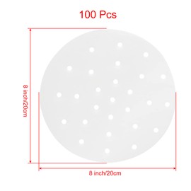 Cionyce 100 Pcs Dumpling Paper Bamboo Steamer Paper 8 Inch Steamer Basket Liners With Holes,Parchment Paper For Air Frying,Baking