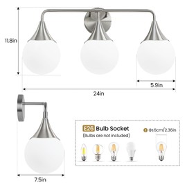 HAHZT Bathroom Vanity Light Fixtures: Brushed Nickel 3-Light Mid Century Modern Bathroom Lighting Fixtures Over Mirror - Wall Sconce with Milky White Globe Glass for Bath Living Room