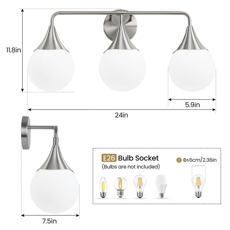 HAHZT Bathroom Vanity Light Fixtures: Brushed Nickel 3-Light Mid Century