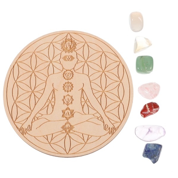 Beaupretty Jewelry Gift Boxes Crystal Grid Board Set Wooden Board Yoga Pattern Chakra Stones Balancing Gemstones for Meditation Zen Aura Cleansing Rose Gift Box