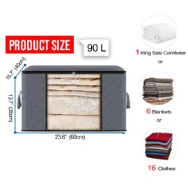 M&ADAM Large Storage Bags 90L, Clothes Storage Bins Foldable Closet Organizers Storage Containers with Reinforced Handle for Clothing, Blanket, Comforters, Bed Sheets, Pillows & Toys (Grey, 6 Pack)