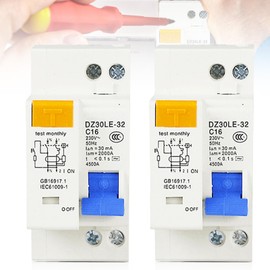 Fi Circuit Breaker, AC 230 V 30 mA Circuit Breaker, C16 1P+N DIN Rail Mounting, Overload Protection, Residual Current Device with Overcurrent Protection, FI/LS Switch, Circuit Breaker (16 A) Pack of 2