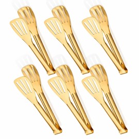 Gold Serving Tongs Kitchen Tongs,Buffet Tongs,JXHAPY Stainless Steel Gold Plated Food Tong Salad Tongs Serving Tong,small tongs 6 Pack (7 Inch)