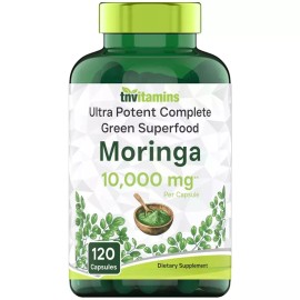 tnvitamins Organic Moringa Powder Capsules - 10000mg of Pure Nutrient - 120 Capsules