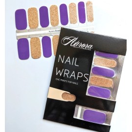 Aurora Beauty and Skincare, LLC Nail Wraps, Nail Polish Strips - Glossy Purple, Gold Glitter