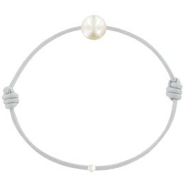 Les Poulettes Jewels - Childrens Bracelet - My First Pearl- Waxed Cord Bracelet - White Cultured Freshwater Pearl 6-7 mm - Classics - Light Grey