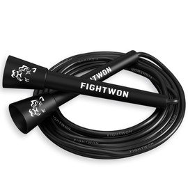 FightWon, 5mm PVC Jump Rope for Fitness | Adjustable Indoor/Outdoor Skipping Rope with Unbreakable Handles | Ultra-Strong PVC & White Grips (Black)