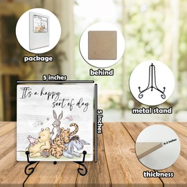5" Cute Bear Wooden Sign With 1 Metal Stand - It's A Happy Sort Of Day - Rustic Farmhouse Wooden Plaque Tabletop Gifts For Friends Family -Nursery Home Desk Room Shelf Decor & Supplies-A06