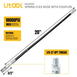 UTOOL Grease Gun Accessory Kit, 20 Inch Rubber Flex Hose, 1 Normal Coupler, 1/8 NPT Threads, Max Working Pressure 10000 PSI