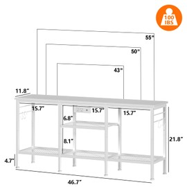 Furologee TV Stand with Power Outlets, Entertainment Center with Open Storage Shelves for TVs up to 55 Inch, TV Media Console Table with Soundbar Shelf for Living Room, Bedroom, White