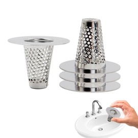 4 PCS Sink Hair Catcher, 304 Stainless Steel Floor Drain Filter, Conical Hair Stopper for Bathtub Drain, Premium Bathroom Sink Strainer for Laundry (Silver)