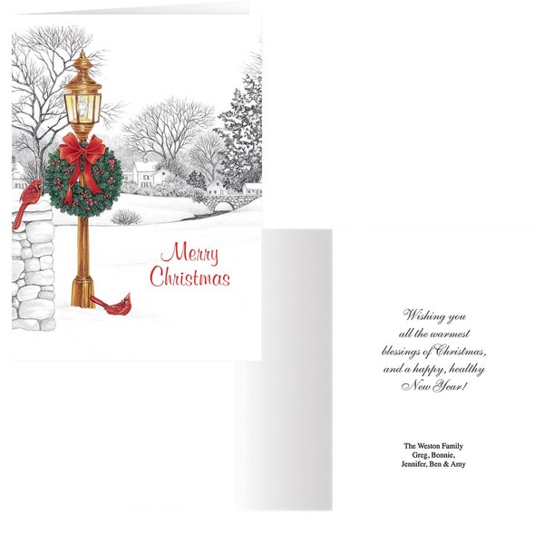 Personalized Lamppost Christmas Card Set of 20, Card Only Personalization