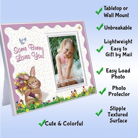 SOME BUNNY LOVES YOU Easter Bunny Frame | Bright & Colorful Spring Picture Frame Perfect for Easter | Frame measures 8.25 x 7 and holds 3.5 x 5 photo | Innovative front-load photo design| Bunny theme