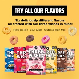 Three Wishes Grain-Free & Protein Cereal - Healthy, Low Sugar & Gluten-Free Breakfast Cereal - Low Carb, Plant-Based, Vegan & Non-GMO - Variety 6-Pack