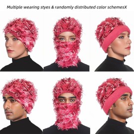 Ezovino Distressed Balaclava Ski Mask, Knitted Full Face Mask for Men/Women Pink