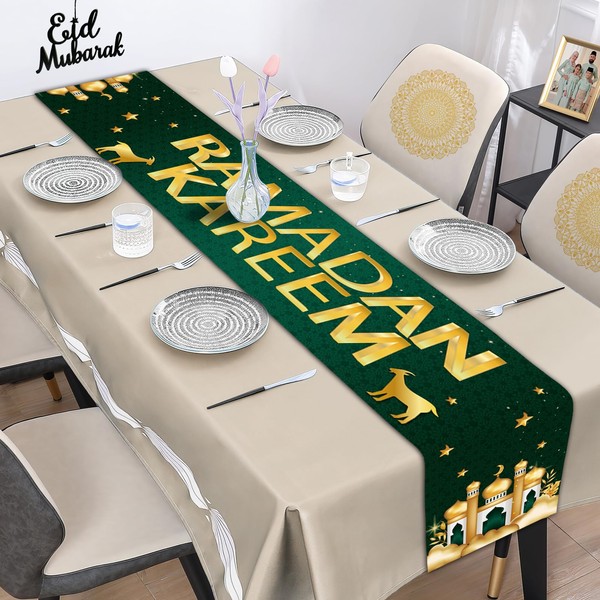 Ramadan Kareem Table Runner, Ramadan Decorations for Home Table Green