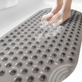 LUMI Anti-Slip Bathtub Mat, Shower Mat, Odourless, Waterproof & Moisture-Proof, Flexible with Suction Cups for Secure Fixing - Color: Clear Gray-16''X35''