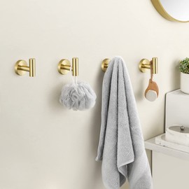 KES Wall Towel Robe Hook for Bathroom Kitchen Hanging Key Hat Coat Hooks SUS304 Stainless Steel Brushed Gold 4 Pack, A2164-BZ-P4